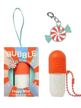 NWT. New, unopened in box. Bubble Peppy Mint Lip Balm & Charm Set skincare